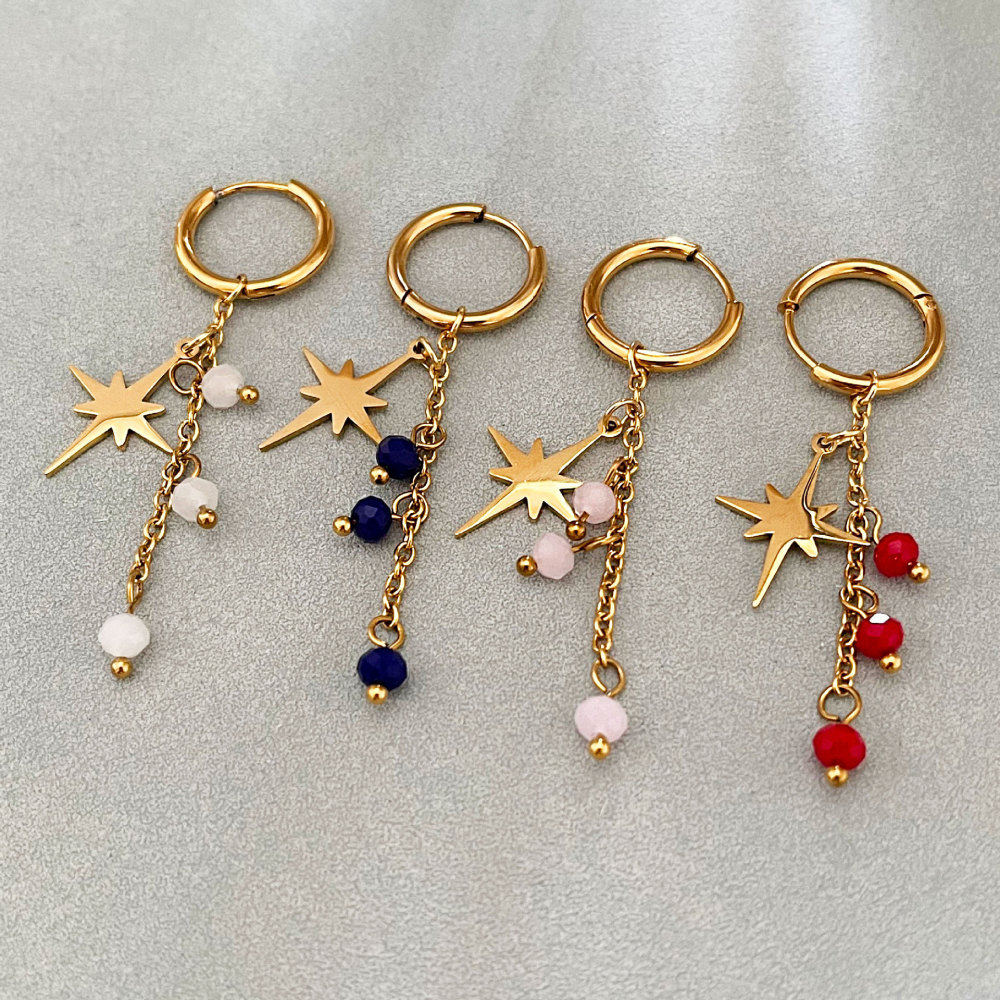 Boucles D'Oreilles Pendantes Pour Femmes, Modèle Sweet Tassel Star, En Acier Inoxydable, Étanches, Couleur Or, De La Collection Simple Series. Image2