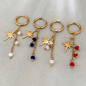 Boucles D'Oreilles Pendantes Pour Femmes, Modèle Sweet Tassel Star, En Acier Inoxydable, Étanches, Couleur Or, De La Collection Simple Series. h5 Image2