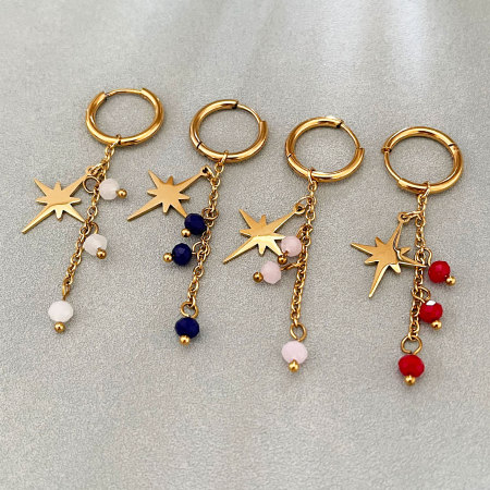 Boucles d'oreilles pendantes pour femmes, modèle Sweet Tassel Star, en acier inoxydable, étanches, couleur or, de la collection Simple Series. 2