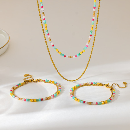 Ensembles de bijoux pour femmes en perles de pierres naturelles et acier inoxydable étanche