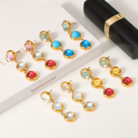 Boucles d'oreilles pendantes pour femmes en acier inoxydable étanche avec zircon coloré 2