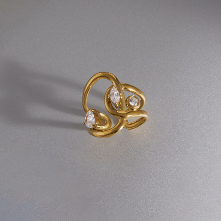 Bagues pour femmes en acier inoxydable, couleur or, étanches, aux lignes simples et serties de zircon.