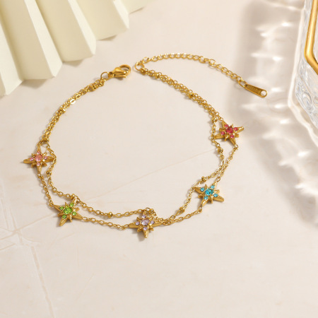 Bracelet chaîne femme Simple Star en acier inoxydable étanche couleur or avec strass 2