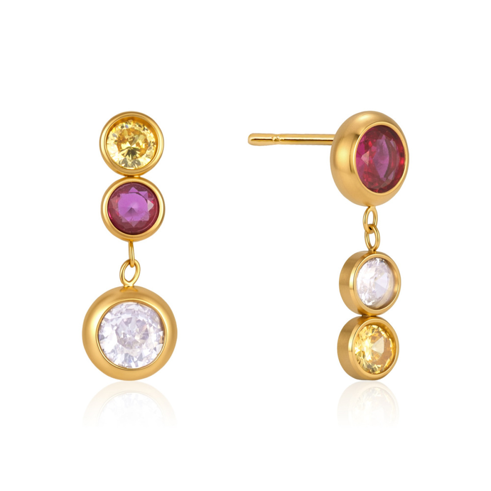 Boucles D'Oreilles Pendantes Pour Femmes, En Acier Inoxydable Étanche, Couleur Or, Avec Pompon Et Zircon. Image5