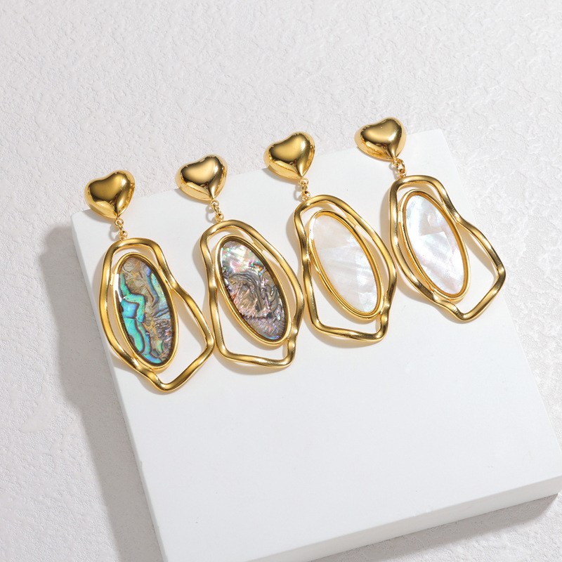 Boucles D'Oreilles Pendantes Pour Femmes, En Acier Inoxydable De Forme Irrégulière, Étanches, Couleur Or, En Forme De Coquillage. Image2