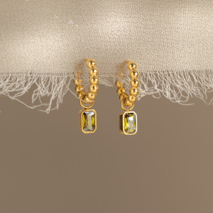 Boucles D'Oreilles Créoles Pour Femmes, Style Rétro Simple, Avec Perles Rondes De Forme Irrégulière, En Acier Inoxydable Étanche, Couleur Or Et Zircon. h5 Image3