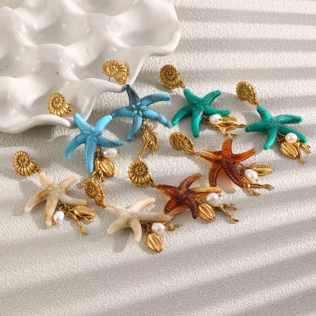 Boucles d'oreilles pendantes pour femme, collection romantique, forme irrégulière, en acier inoxydable, étanches, couleur or 2