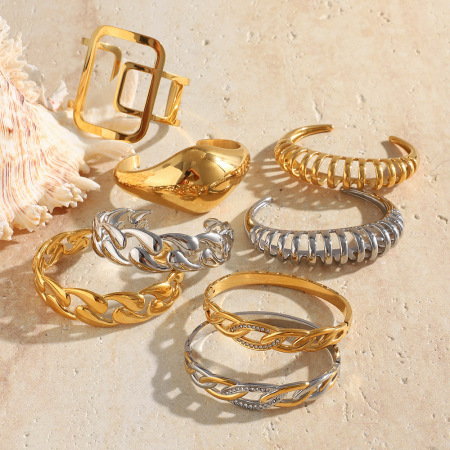 Bracelet jonc pour femme, collection Luxe Daily Flower, forme irrégulière, en acier inoxydable, étanche, couleur or