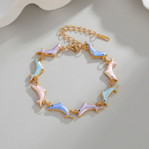 Bracelets À Maillons Pour Femmes, Style Océanique, En Émail, Avec Poisson Et Acier Inoxydable, Étanches. h5 Image3