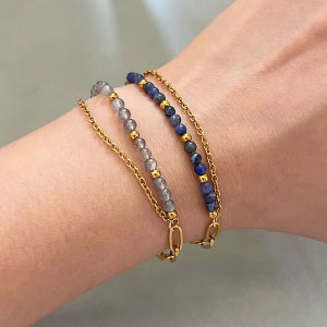 Bracelets De Perles Pour Femmes En Acier Inoxydable, Imperméables, Couleur Or, Ornés De Pierres Naturelles h5 Image2
