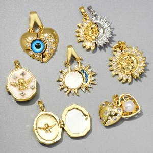 Pendentifs Pour Femmes En Zircon Couleur Cuivre Doré, Forme Cœur, Soleil Et Lune, Collection Classique À Faire Soi-Même h5 Image2