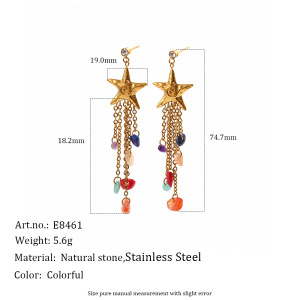 Boucles D'Oreilles Pendantes Pour Femme, Collection Romantique, Motif Étoile De Mer Et Pompon, En Acier Inoxydable Étanche, Couleur Or. h5 