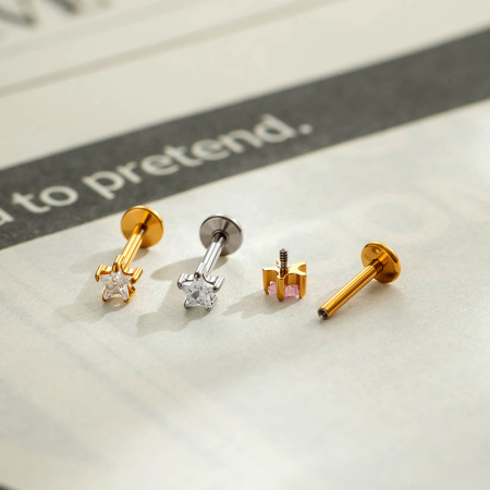 Boucles d'oreilles piercing pour femmes, en alliage de titane couleur or, serties de zircon, série Simple Star 2
