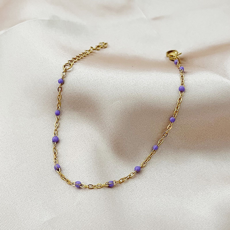 Bracelet Chaîne Femme Simple En Acier Inoxydable, Couleur Or, Avec Chaîne En Émail Et Étanchéité 