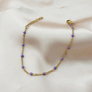 Bracelet Chaîne Femme Simple En Acier Inoxydable, Couleur Or, Avec Chaîne En Émail Et Étanchéité h5 