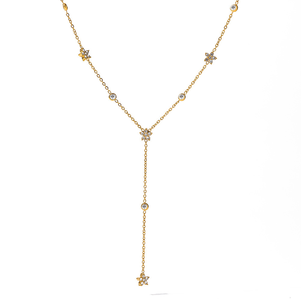Colliers À Maillons Pour Femmes, Forme Géométrique Simple Et Luxueuse, En Acier Inoxydable, Couleur Or, Avec Zircon, Étanches. Image4