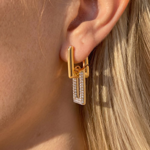 Boucles D'Oreilles Pendantes Pour Femme, Simples, Rectangulaires, En Acier Inoxydable, Étanches, Couleur Or, Ornées De Strass. h5 Image3