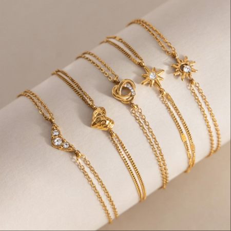 Bracelet chaîne femme en acier inoxydable, couleur or, forme cœur simple et décontractée, forme irrégulière.