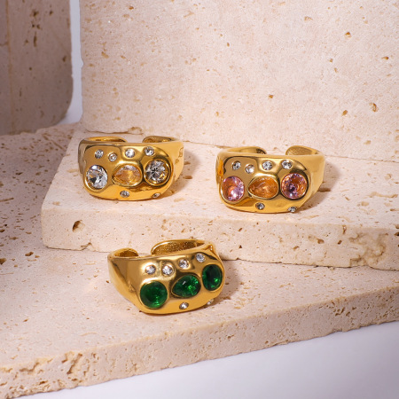 Bagues pour femmes en acier inoxydable doré, élégantes et de forme irrégulière, serties de zircon, couleur or, de la collection Luxueuse.