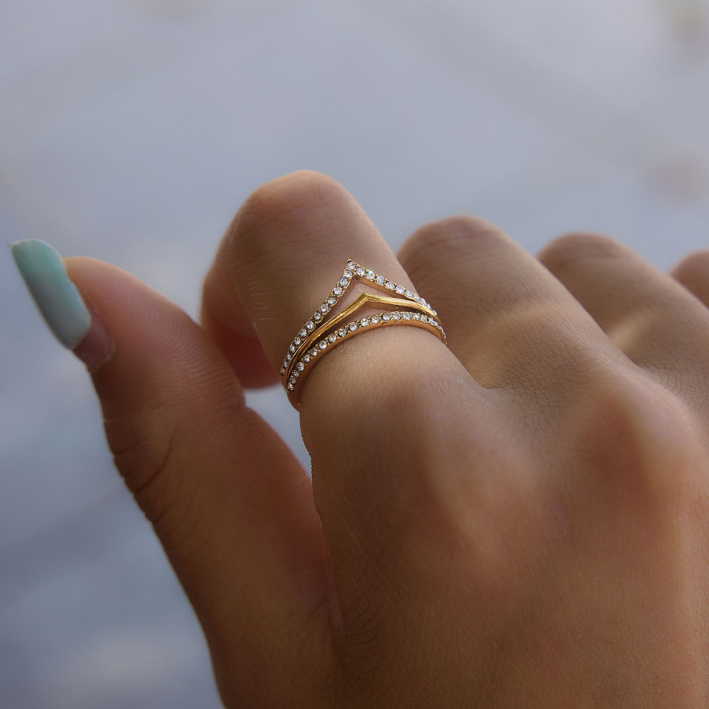 Bagues Pour Femmes En Acier Inoxydable Doré, Étanches, Ajourées Et Ornées De Strass. Image4
