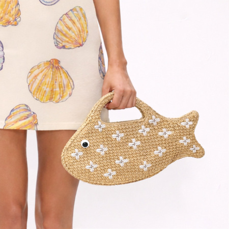 Sac à main pour femme, style décontracté, tissé à fleurs, style océanique, tissé à poissons, style est-ouest 2