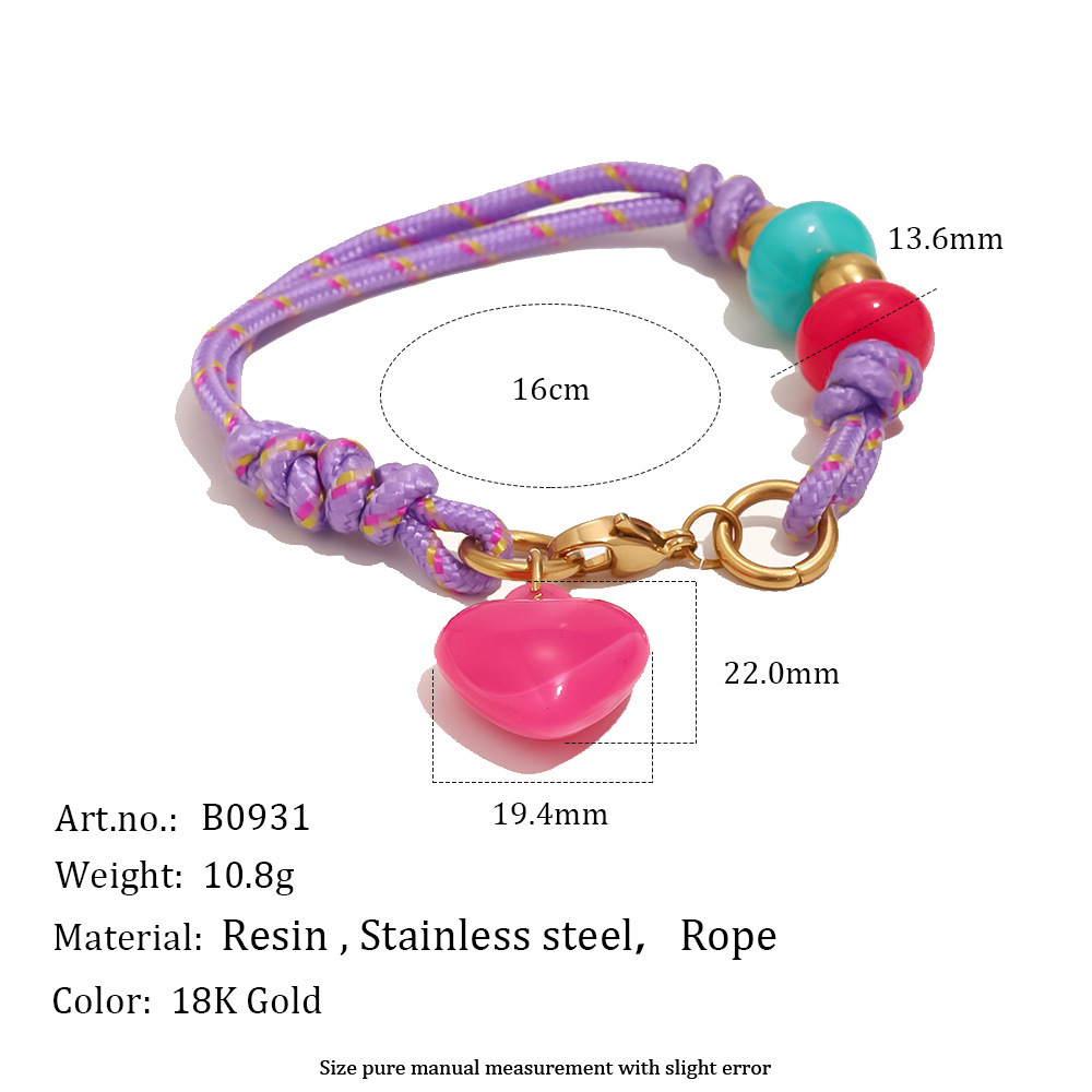 Bracelets Tressés Pour Femmes, Collection Romantique, En Résine Avec Cœur Et Corde Tressée.