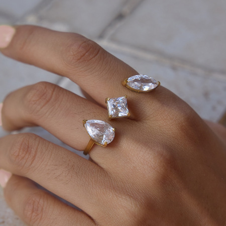Bagues pour femmes en acier inoxydable doré, étanches, de forme elliptique et serties de zircon, collection de luxe