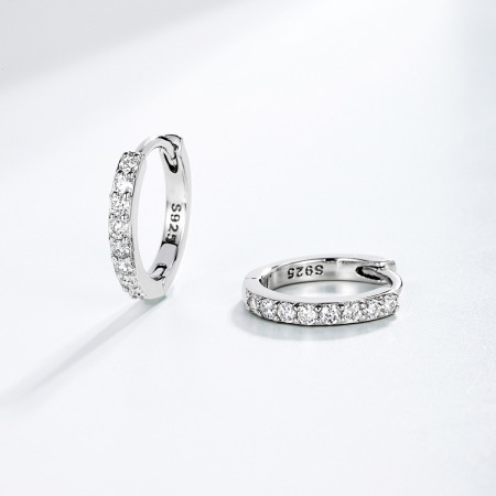 Boucles d'oreilles en moissanite pour femme, série Simple Classic Circle, plaquées platine S925. 2
