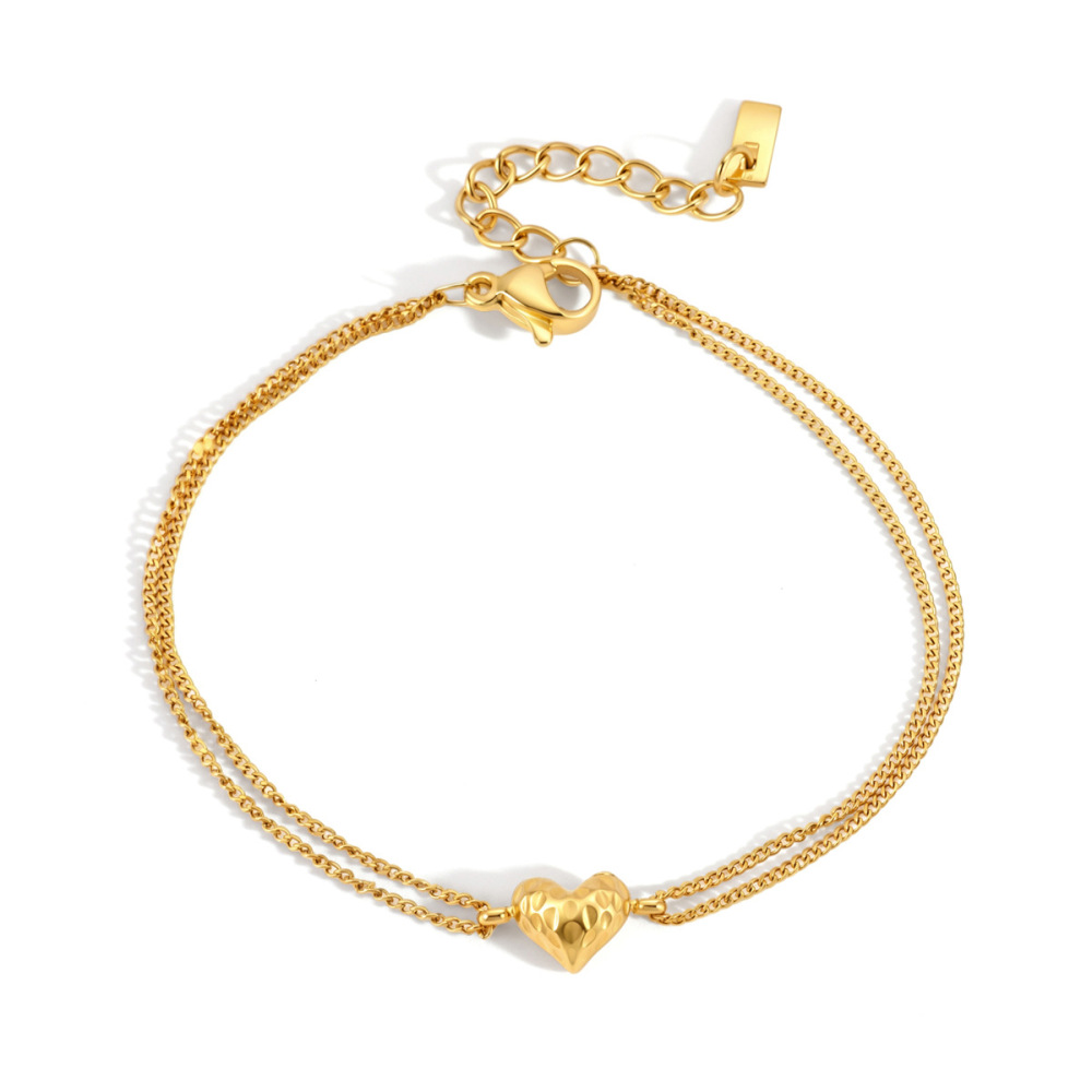 Bracelet Chaîne Femme En Acier Inoxydable, Couleur Or, Forme Cœur Simple Et Décontractée, Forme Irrégulière. Image5