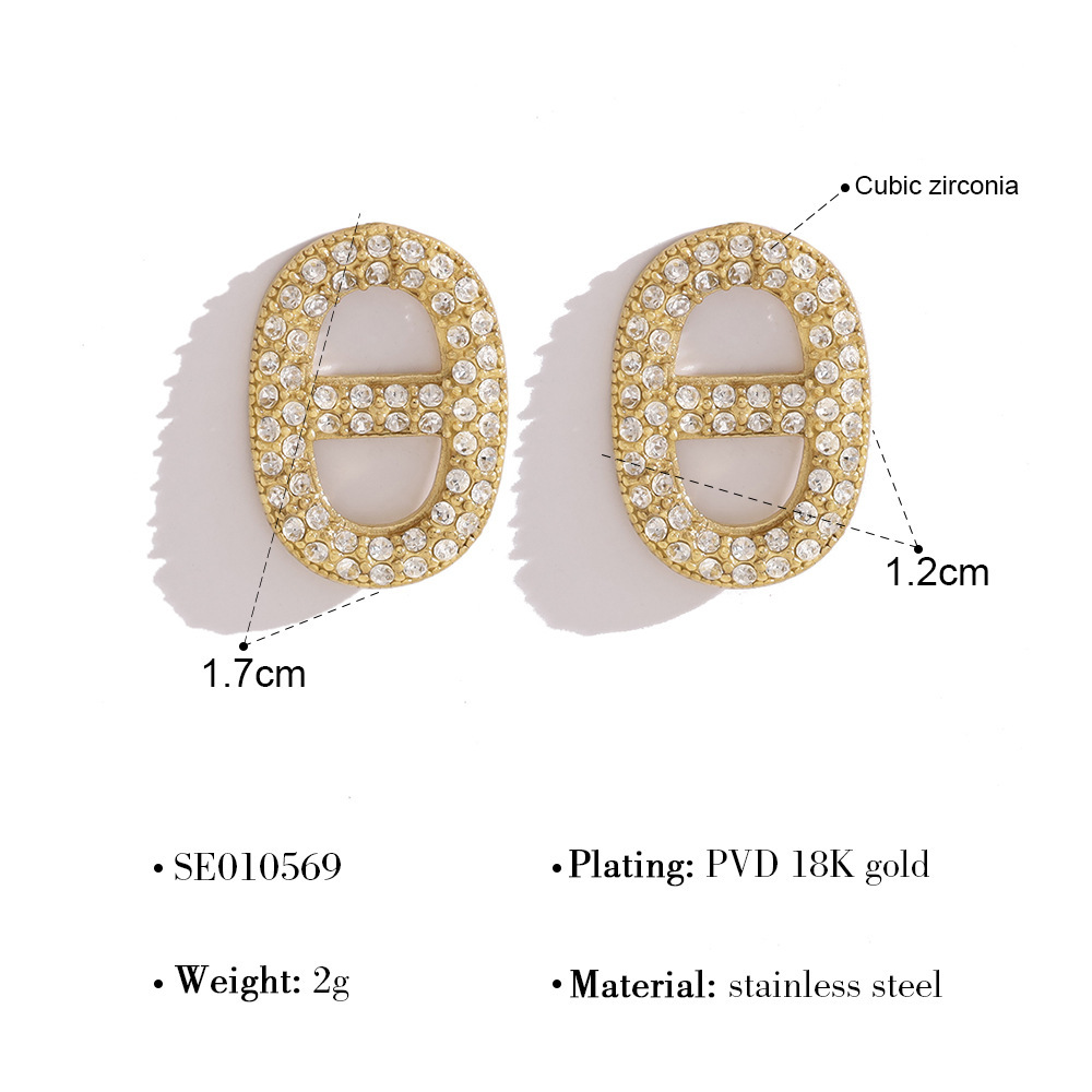 Boucles D'Oreilles Puces Pour Femmes, Forme Géométrique Simple, En Acier Inoxydable, Couleur Or, Étanches, Ornées De Strass. 