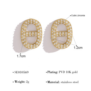 Boucles D'Oreilles Puces Pour Femmes, Forme Géométrique Simple, En Acier Inoxydable, Couleur Or, Étanches, Ornées De Strass. h5 