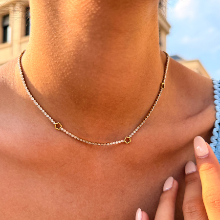 Colliers à maillons pour femmes, en acier inoxydable, couleur or, avec zircon, collection Simple Series Daily Flower 2