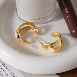 Boucles D'Oreilles Puces Pour Femmes, En Acier Inoxydable Étanche, Couleur Or, Style Cercle Ajouré, Collection Simple Series h5 Image3