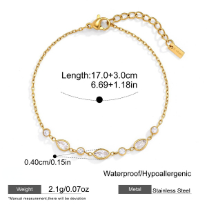 Bracelet Chaîne Femme En Acier Inoxydable, Imperméable, Couleur Or, Avec Zircon, Forme Géométrique Simple h5 