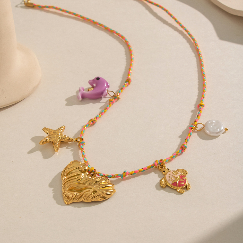 Colliers Tressés Pour Femmes, Motif Cœur Océanique Romantique, En Acier Inoxydable Étanche Couleur Or Image4