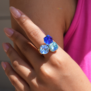 Ensembles De Bagues Simples Et Luxueuses Pour Un Usage Quotidien, En Acier Inoxydable Étanche, Couleur Or Et Cristal, De Forme Irrégulière. h5 Image3