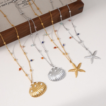 Colliers pendentifs pour femmes, style océanique, en acier inoxydable étanche, couleur or 2