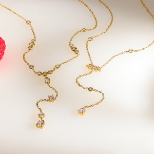Colliers À Maillons Pour Femmes, En Acier Inoxydable, Couleur Or, Avec Pompon Et Zircon, Collection Simple Series Daily Tassel h5 Image2