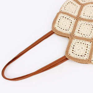 Sac Rond En Coton Tissé À Motifs Géométriques Ajourés, Style Vacances, De Couleur Assortie h5 Image3
