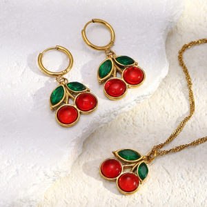 Ensembles De Bijoux Pour Femmes En Acier Inoxydable Doré, Étanches, De La Collection Romantic Series Sweet Cherry h5 Image2