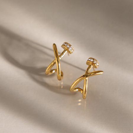 Boucles d'oreilles puces pour femmes, style nœud papillon décontracté, en acier inoxydable uni et zircon doré