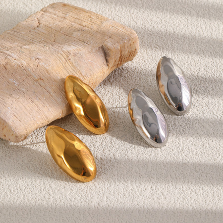 Boucles d'oreilles puces pour femmes, en acier inoxydable imperméable, couleur or, forme elliptique simple