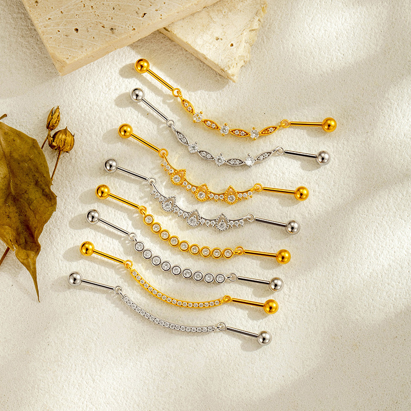 Boucles D'Oreilles Piercing Pour Femme, Forme Géométrique Feuille, Couleur Cuivre Doré, Zircon. Image4