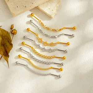 Boucles D'Oreilles Piercing Pour Femme, Forme Géométrique Feuille, Couleur Cuivre Doré, Zircon. h5 Image4