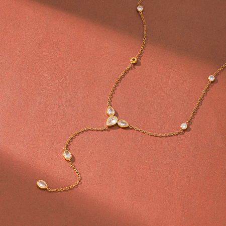 Colliers pendentifs pour femmes Simple Series Daily Droplet en acier inoxydable étanche couleur or avec zircon 2