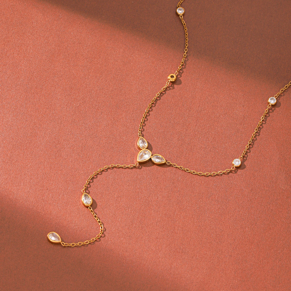 Colliers Pendentifs Pour Femmes Simple Series Daily Droplet En Acier Inoxydable Étanche Couleur Or Avec Zircon h5Image3