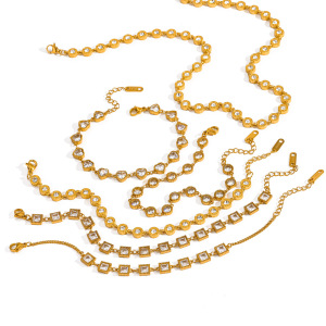 Bracelet Chaîne Femme En Acier Inoxydable Doré, Étanche, De Forme Géométrique Et Orné De Strass, Collection Luxueuse h5 Image4