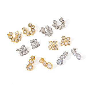 Boucles D'Oreilles Puces Pour Femmes En Acier Inoxydable Étanche, Couleur Or, Ornées De Strass h5 Image4