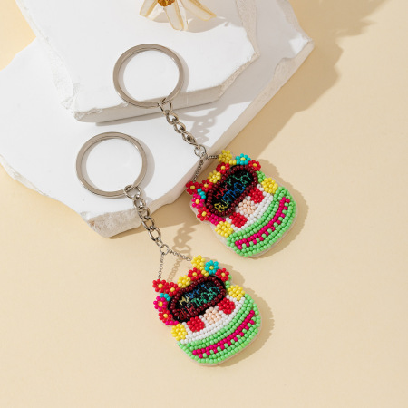 Porte-clés ethnique décontracté en alliage alimentaire avec perles et lettres multicolores - Collection ethnique