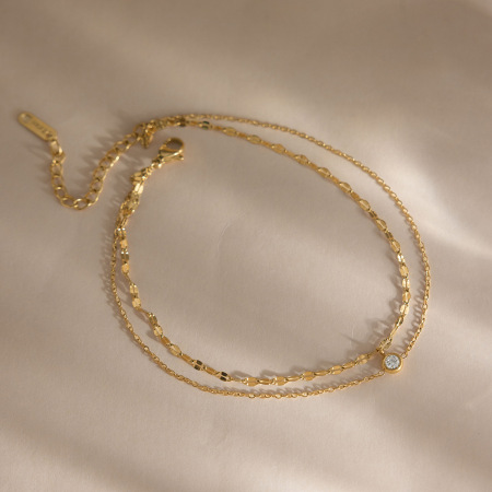 Bracelet de cheville Simple Series Daily Chain en acier inoxydable étanche couleur or avec zircon 2